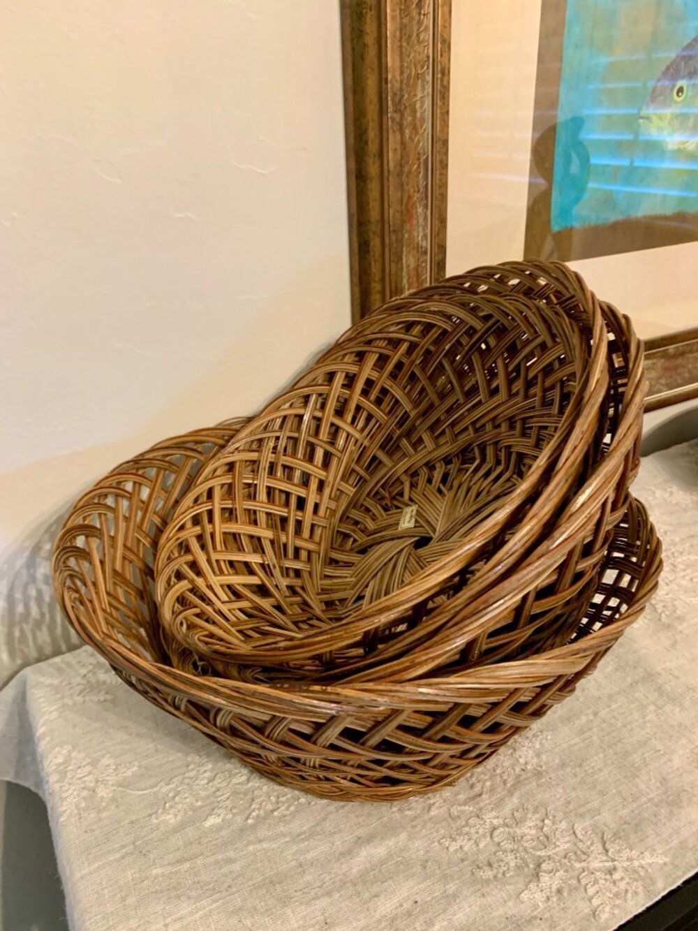 Wicker Rattan Bread, Chips, Fruit Baskets Vintage Nesting Set of 4 Beautiful